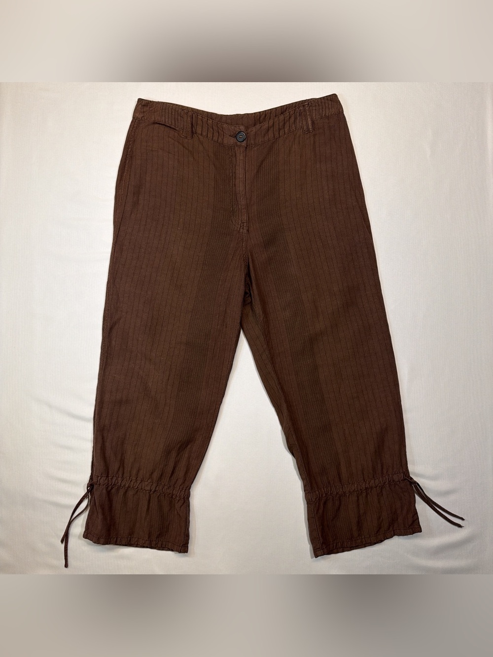 Chico's Chocolate Brown Pinstripe Cropped Drawstring Hem Pants Size 2